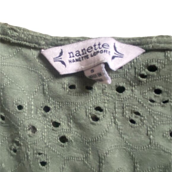 Nanette Lepore Eyelit Peplum Blouse-Short Sleeve-Green-Small-GUC - Picture 5 of 6